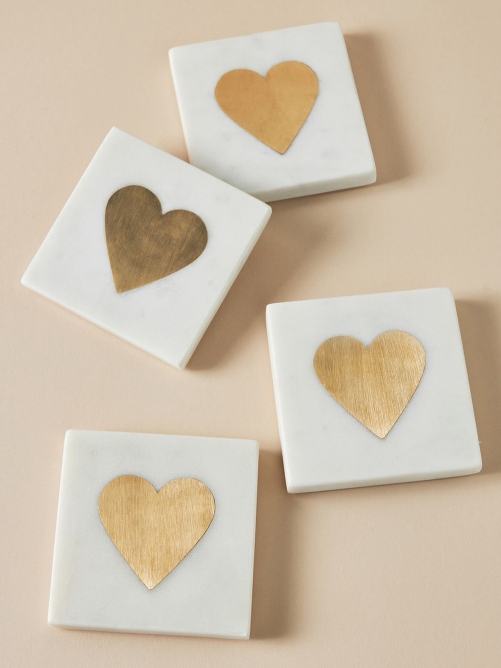 Anthropologie Marble Heart Coasters, Set of 4